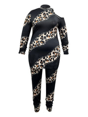 Women's Plus Fluid Print One Shoulder Top & Pants Outfit Set
