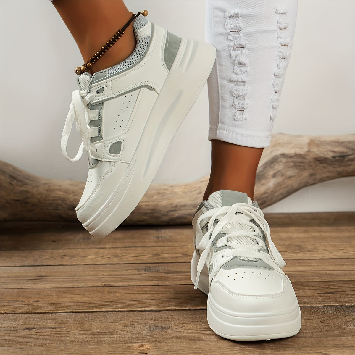 Faux Leather Non Slip Chunky Sneakers Casual Wear Resistance Running Shoes
