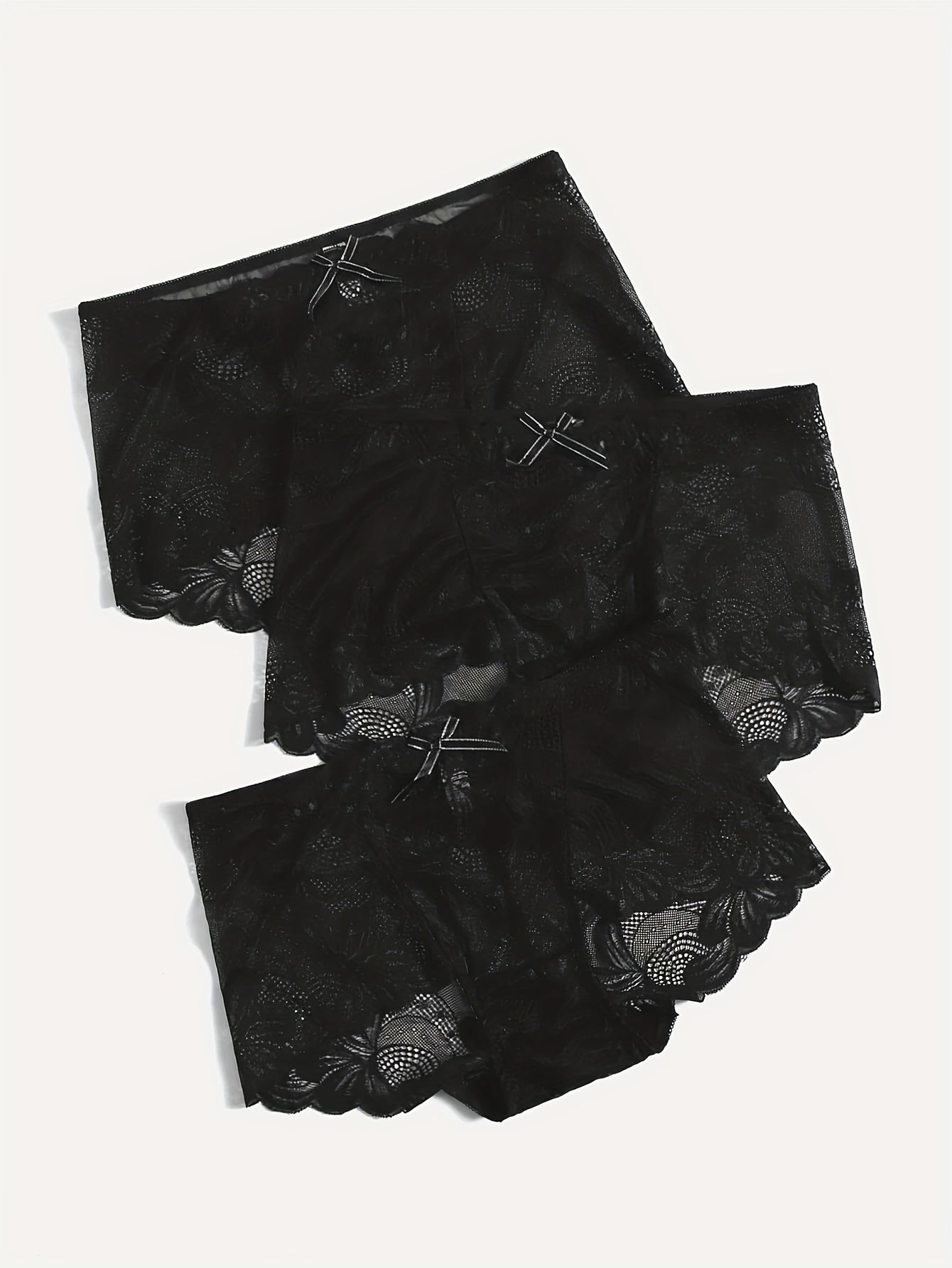 3 Pack Plus Size Panties Set Women's Plus Floral Lace Bow Detail