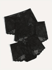 3 Pack Plus Size Panties Set Women's Plus Floral Lace Bow Detail