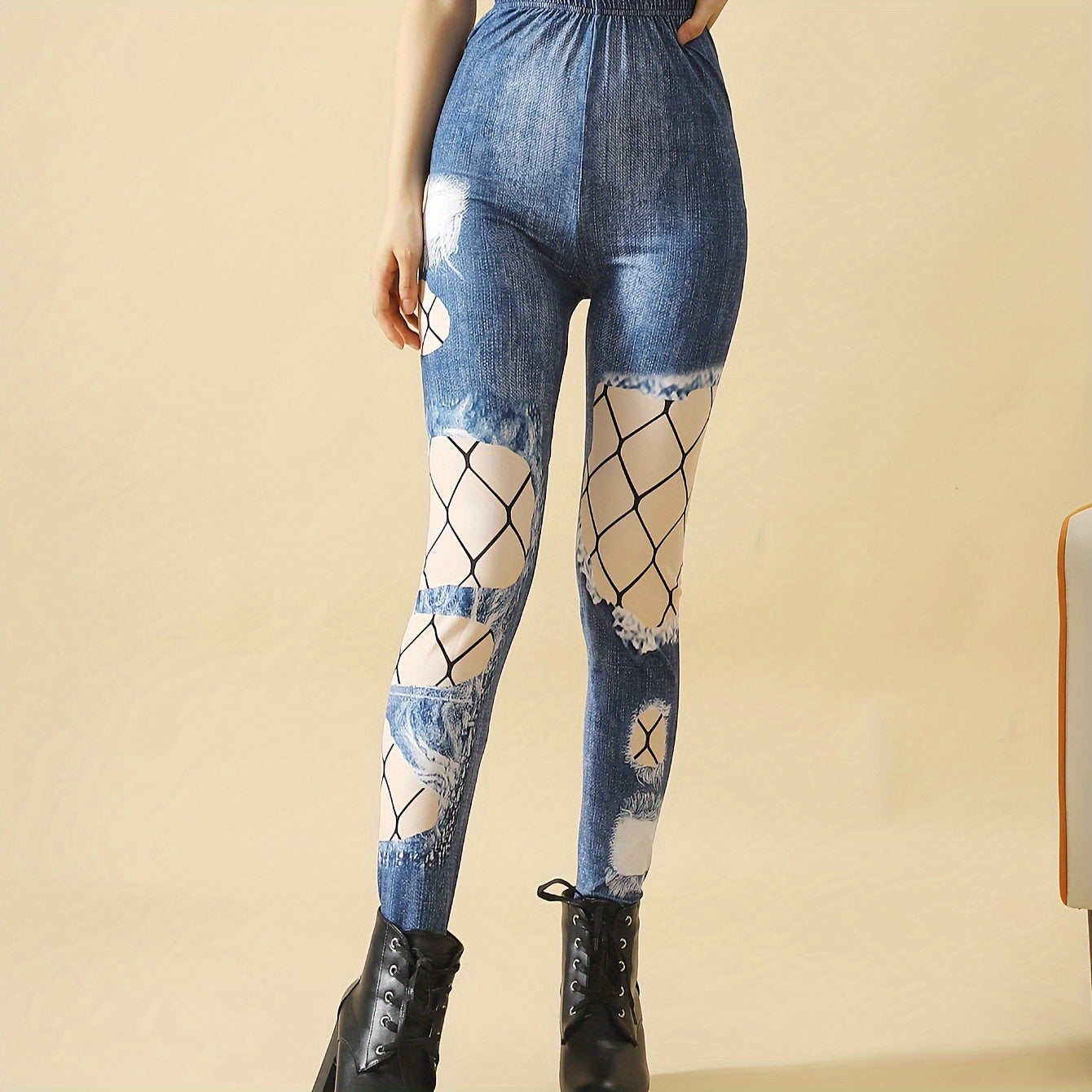 Denim Print High Waist Slim Pantyhose Women's Stockings