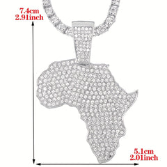 Men's Zircon Inlaid Map Pendant with Cuban Chain Necklace