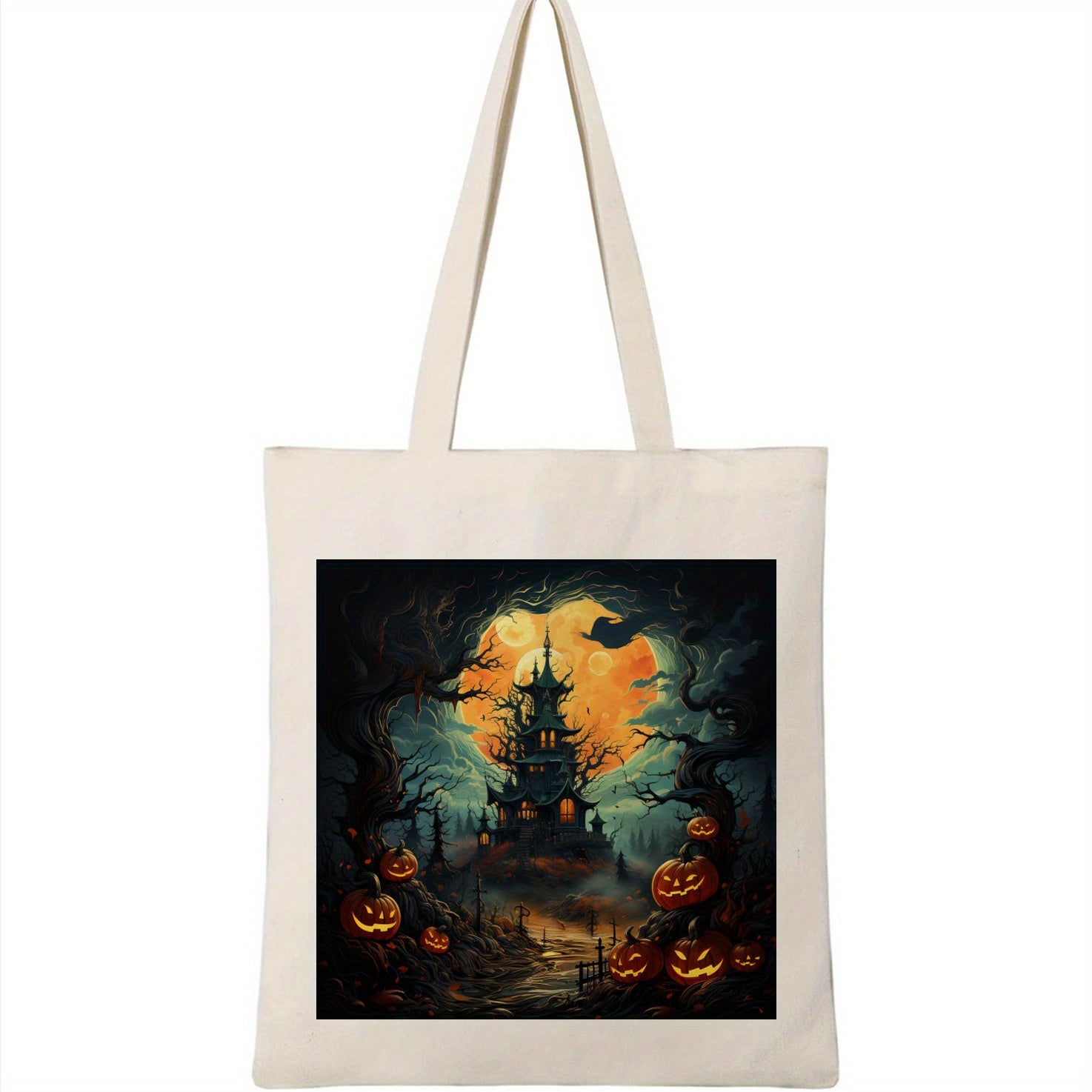 Jack o' lantern Pattern Canvas Shoulder Bag All Match Halloween Storage