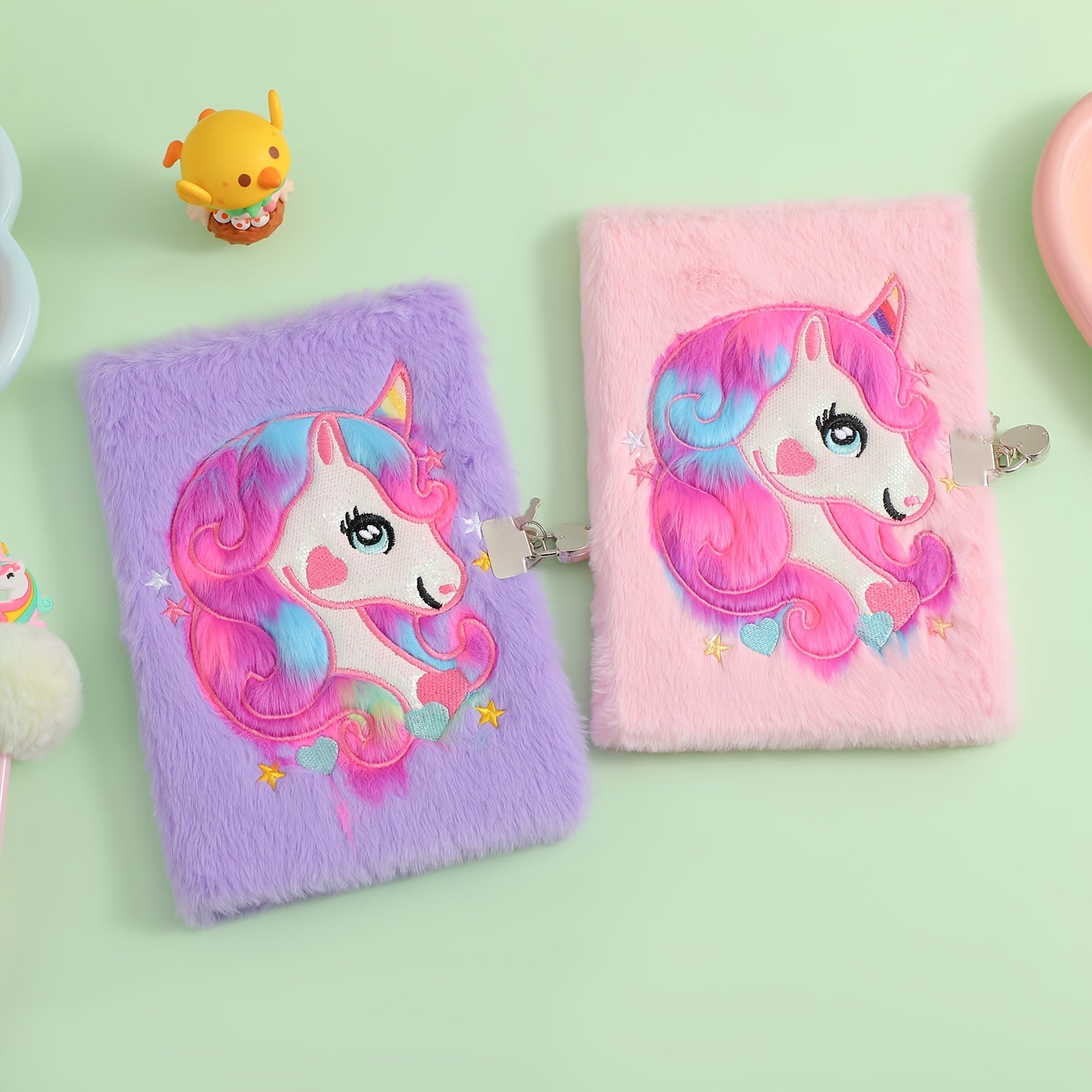 Unicorn Diary with Lock Plush Notebook Girls Gift