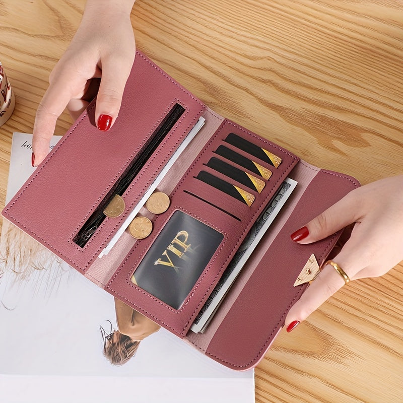 Minimalist Trifold Long Wallet Metal Love Buckle Clutch