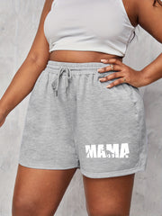 Women's Plus Letter & Dinosaur Print High Rise Drawstring Shorts