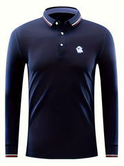 Halloween Cartoon Ghost Print Men's Long Sleeve Polo Shirt