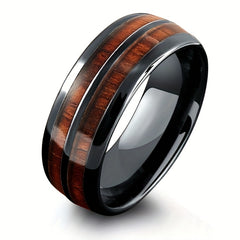 Wood Inlay Whiskey Barrel Ring Men's Wedding Band Women's En