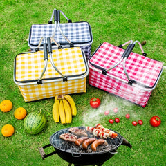 30L Plaid Pattern Picnic Storage Basket Lightweight Handbag