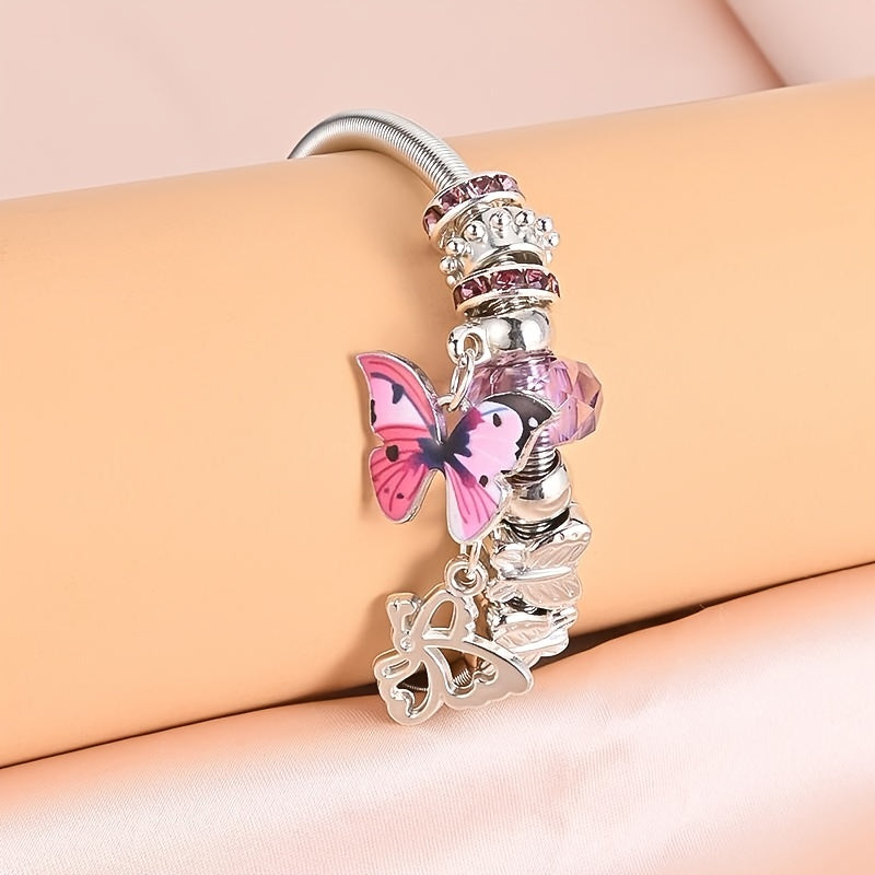 Vintage Butterfly Pendant Bracelet Heart Spring Chain Stretchable Bangle