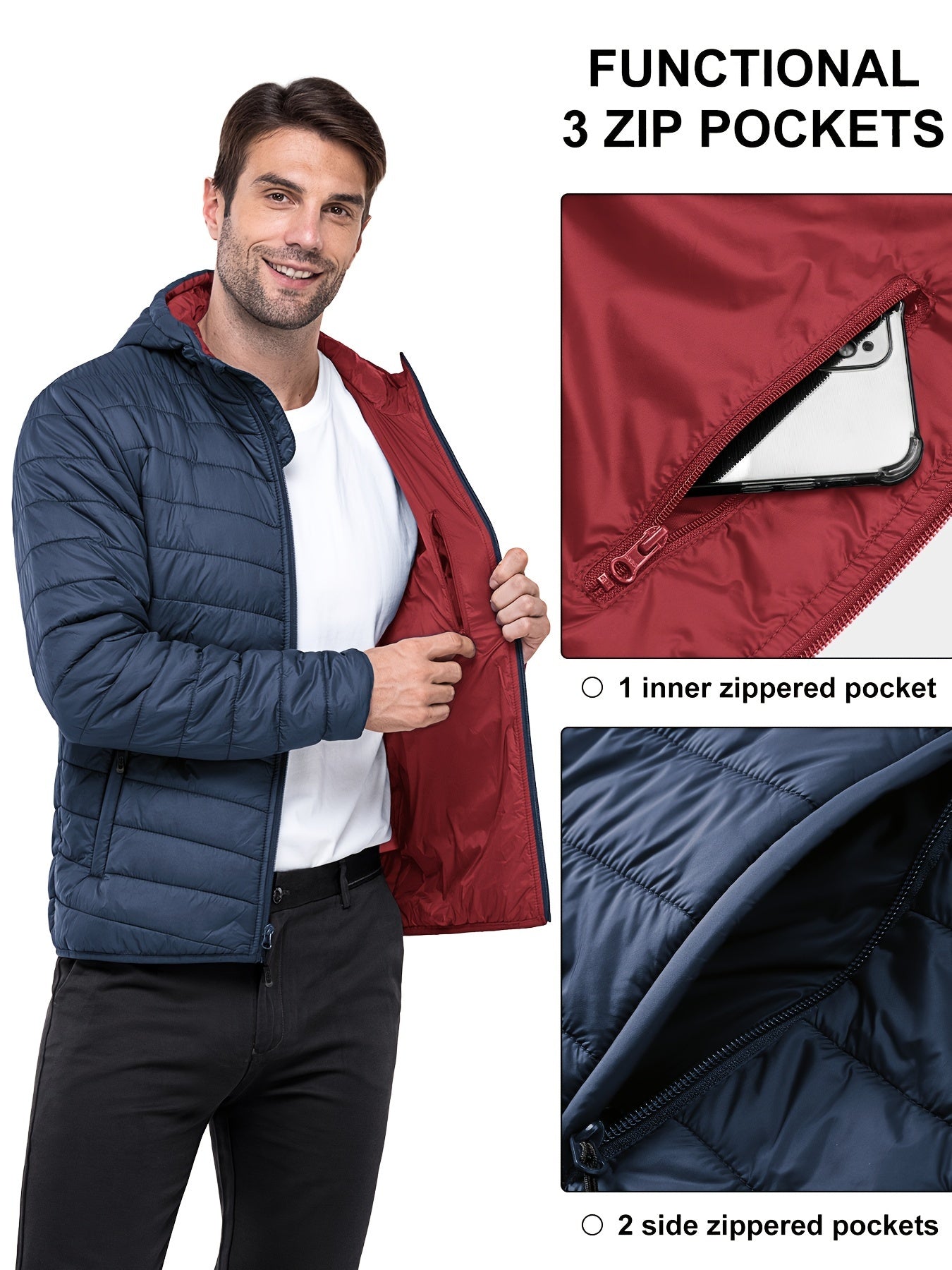 Men's Stand Collar Packable Hooded Winter Jacket Water Resistant Puffy Coat