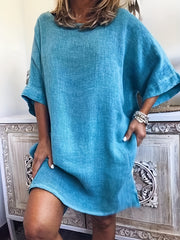  Casual Dress Women's Plus Plain Half Sleeve Loose Mini Dress