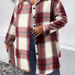  Plaid Print Long Sleeve Button Up Blouse