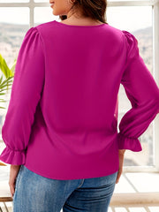  Solid Lantern Sleeve V Neck Top