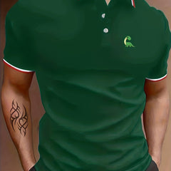 Dinosaur Print Men's Polo Shirt Casual Stretch Breathable Button Up Top