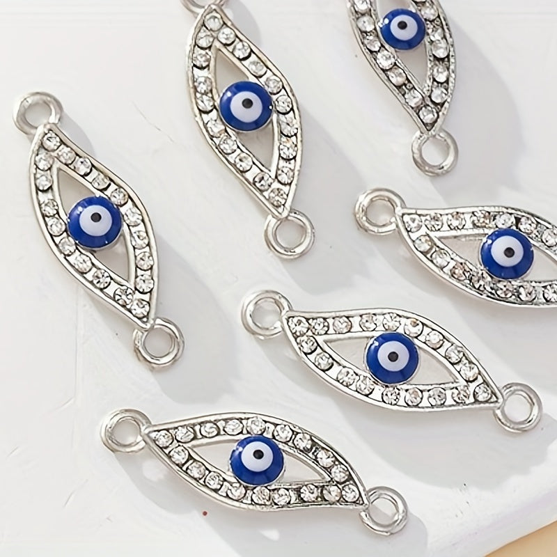 20pcs Evil Eye Double Hole Charms for DIY Jewelry, Silver Pendant