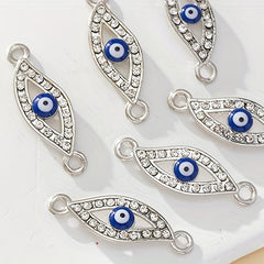 20pcs Evil Eye Double Hole Charms for DIY Jewelry, Silver Pendant