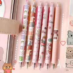 6 Pcs 0.5mm Tea Princess Gel Pens - Elegant & Stylish Writing