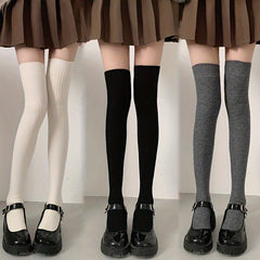 3 Pairs Solid Thigh High Socks Women's Stockings