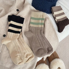 5 Pairs Striped Crew Socks Mid Tube Soft Stockings Women's Hosiery