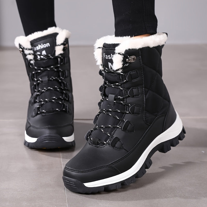 Women's Plush Lined Snow Boots Waterproof Thermal Lace Up Winter Outdoor Shoes