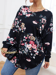 Women's Plus Size Floral Print Long Sleeve V Neck Tunic Top