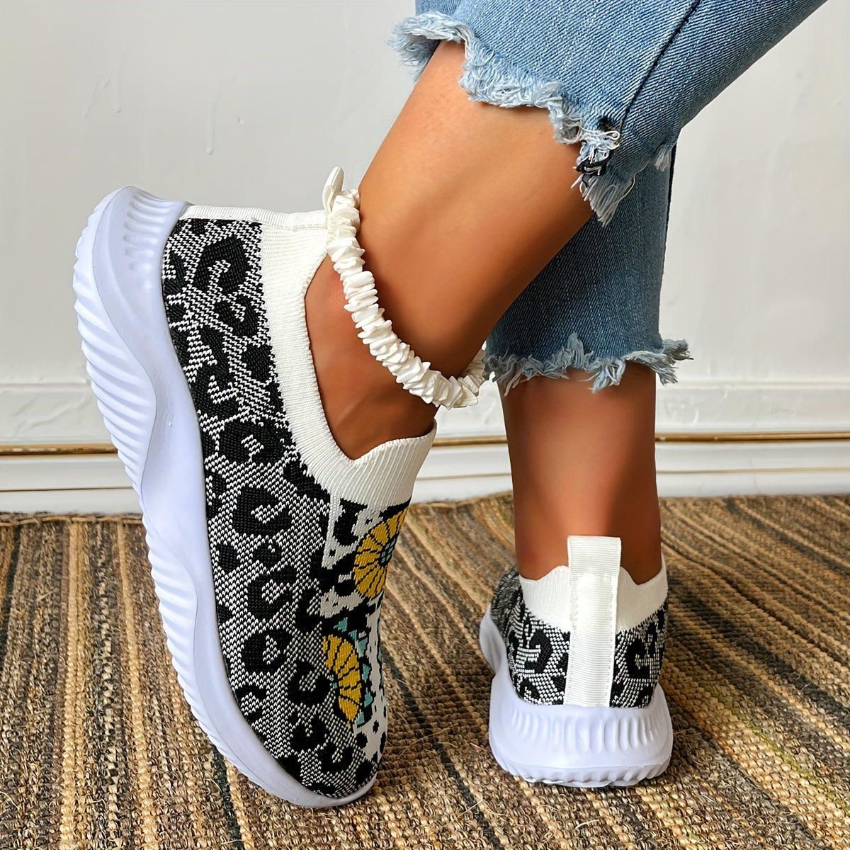 Leopard Print Slip On Sneakers Lightweight Walking Shoes