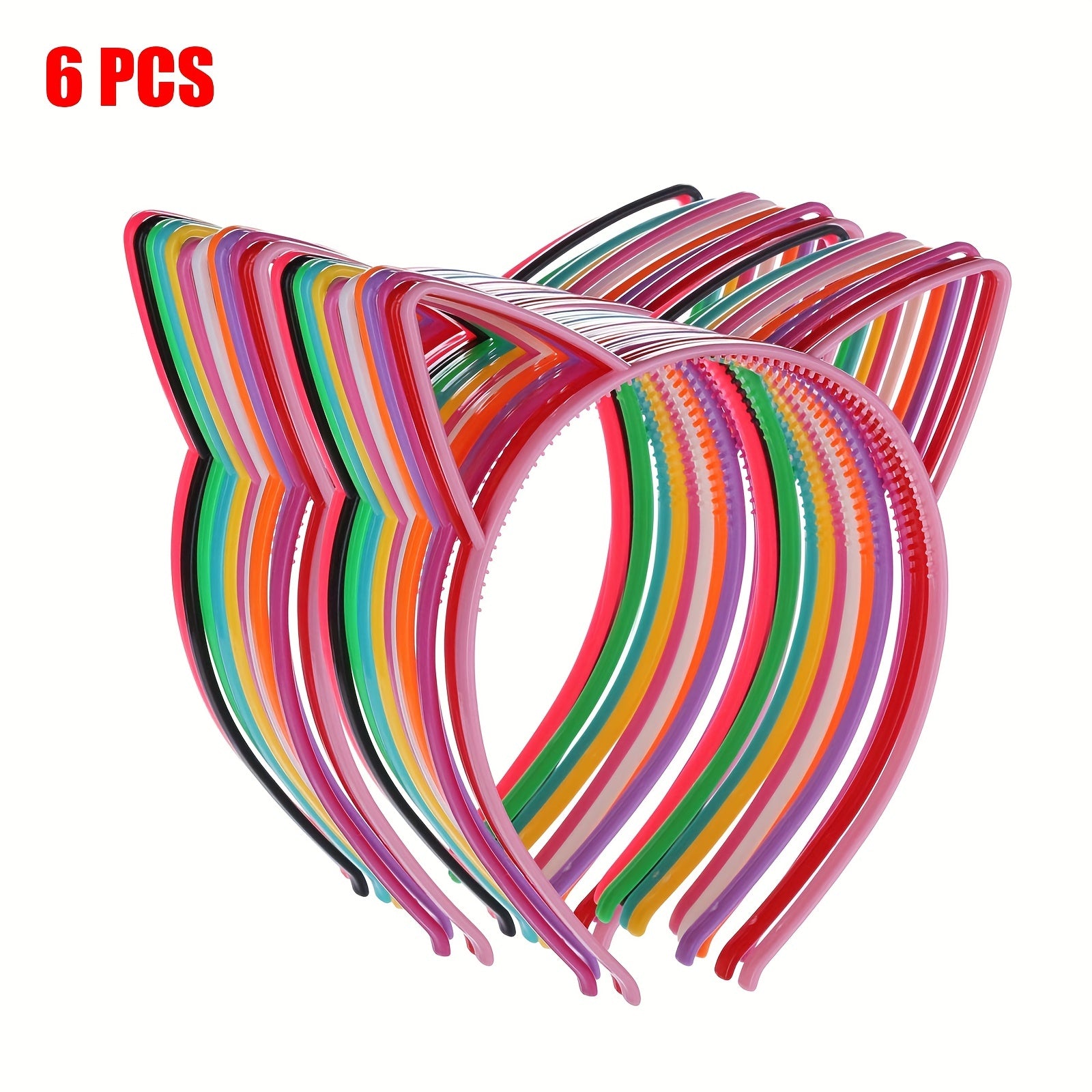 6pcs Assorted Cat Ear Headbands Plastic Hair Hoops Party Daily Decorations