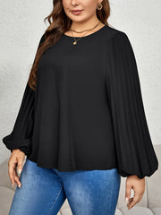  Solid Lantern Sleeve Round Neck Blouse