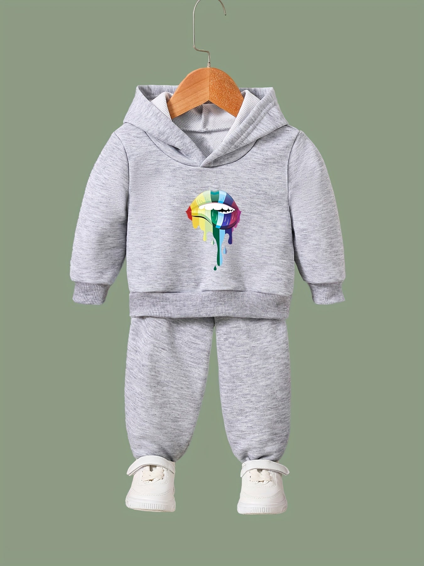 Colorful Lip Pattern Hooded Sweatshirt Girls Hoodies & Sweatpants