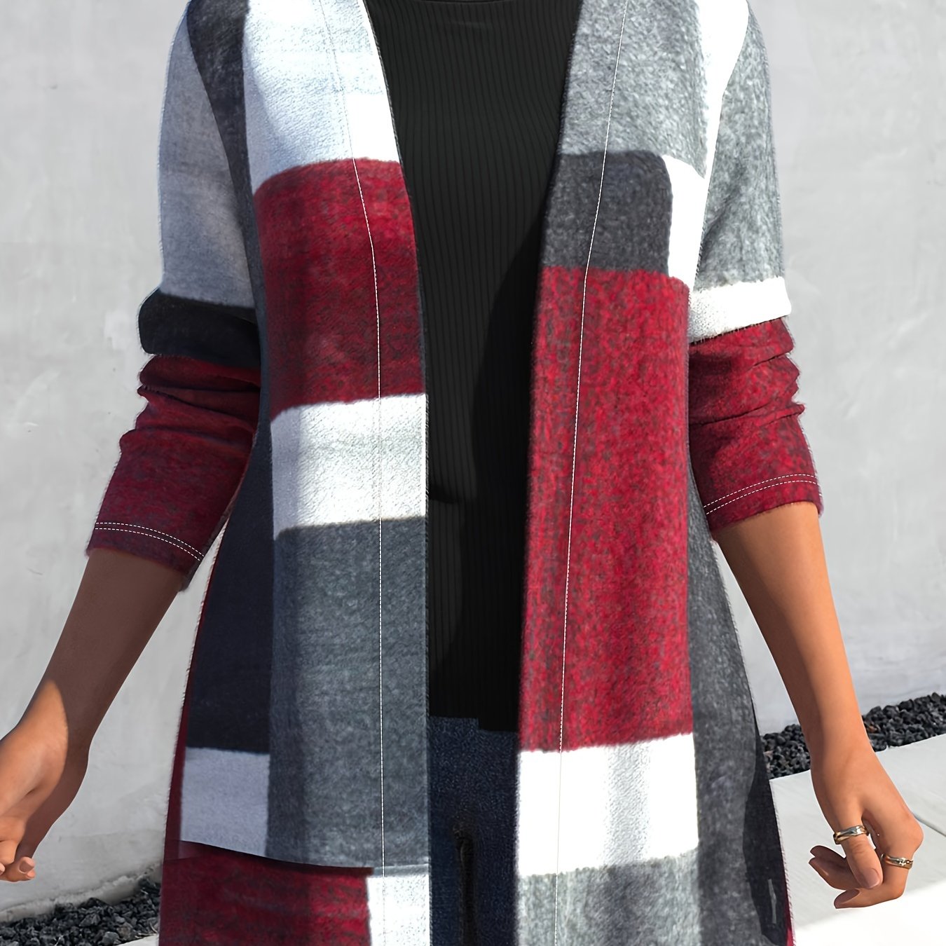  Colorblock Long Sleeve Open Front Cardigan