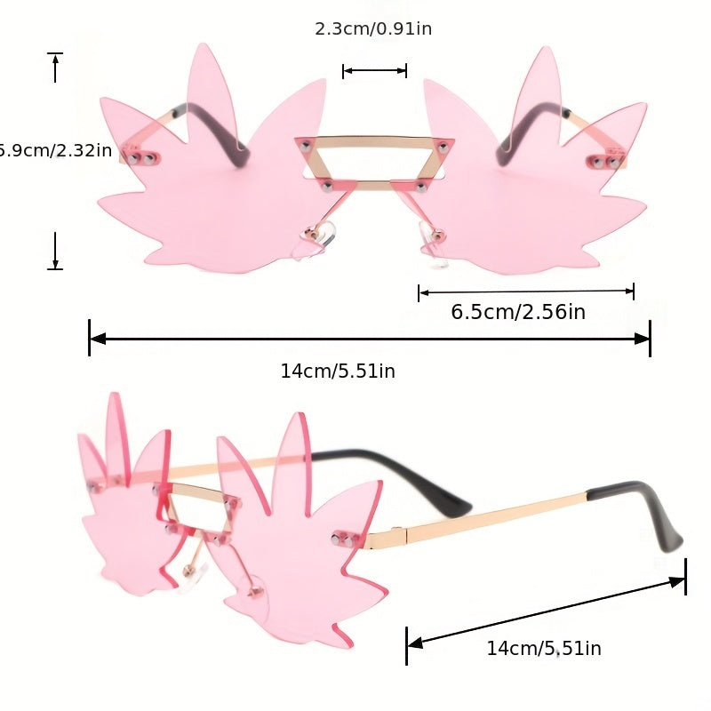 Y2K Maple Leaf Sunglasses Decorative Rimless Glasses UV400