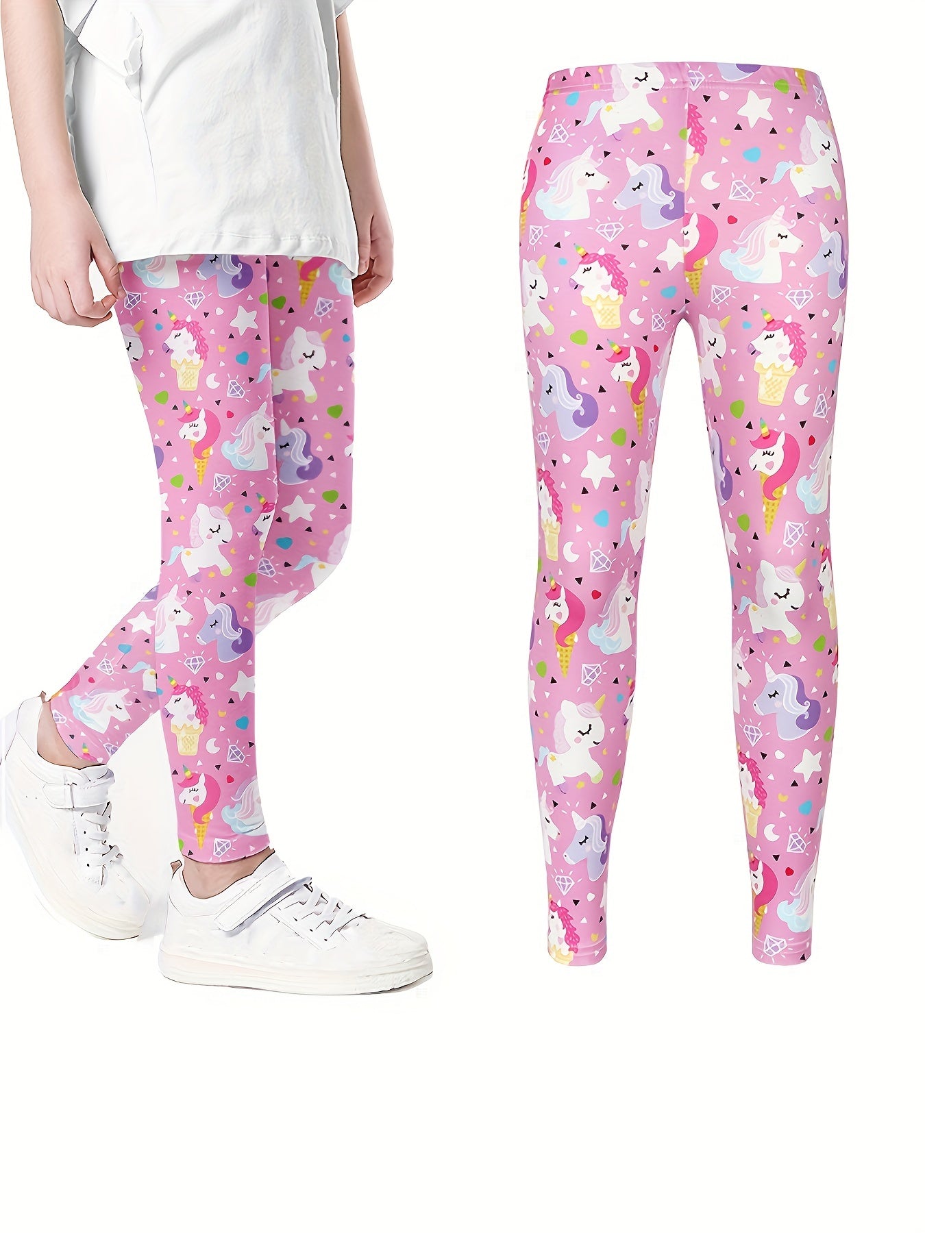 Girls Cartoon Unicorn Print Stretch Soft Leggings Elastic Waist Pants