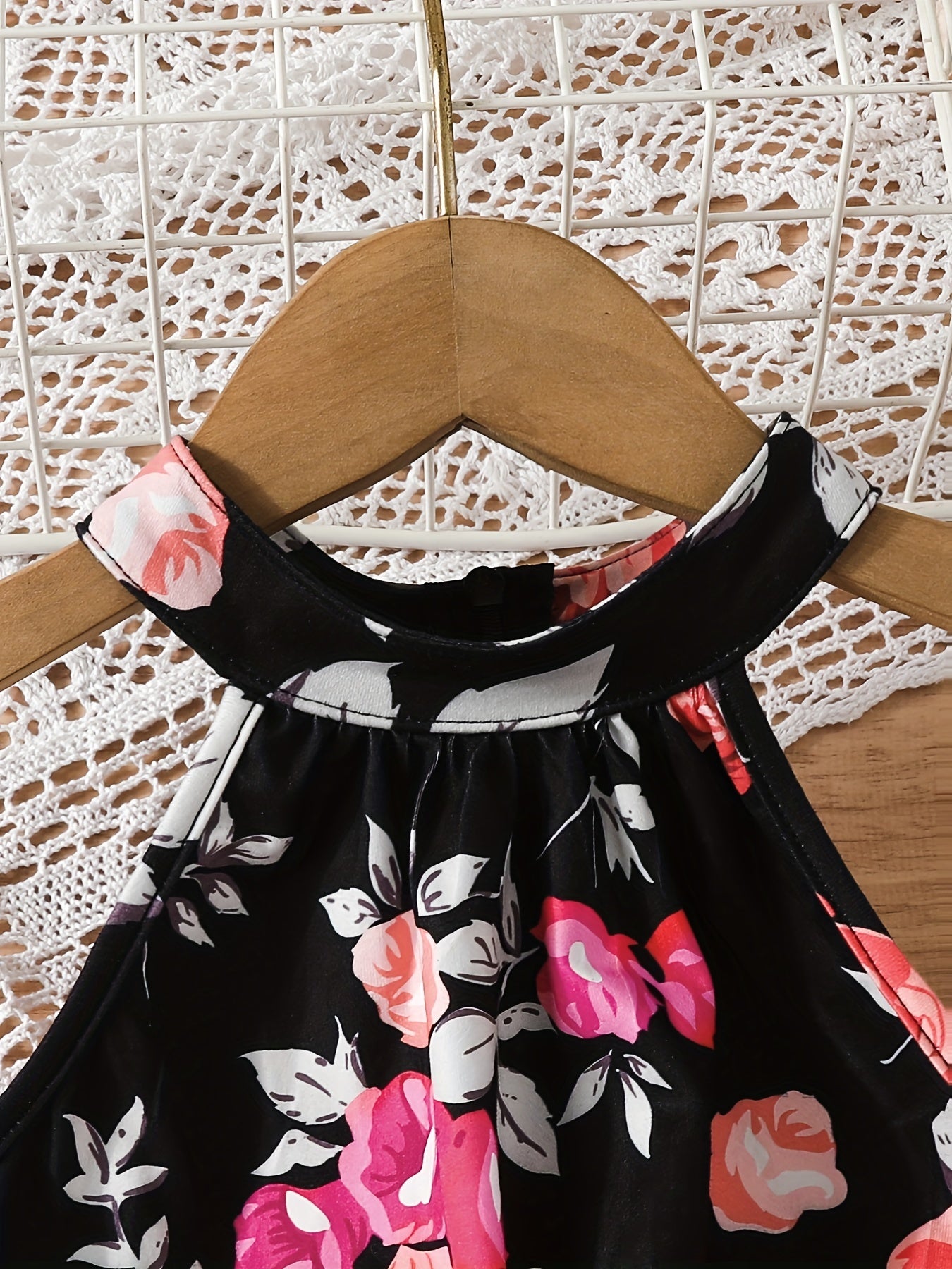 Girls' Leaf Print Halter Romper With Belt