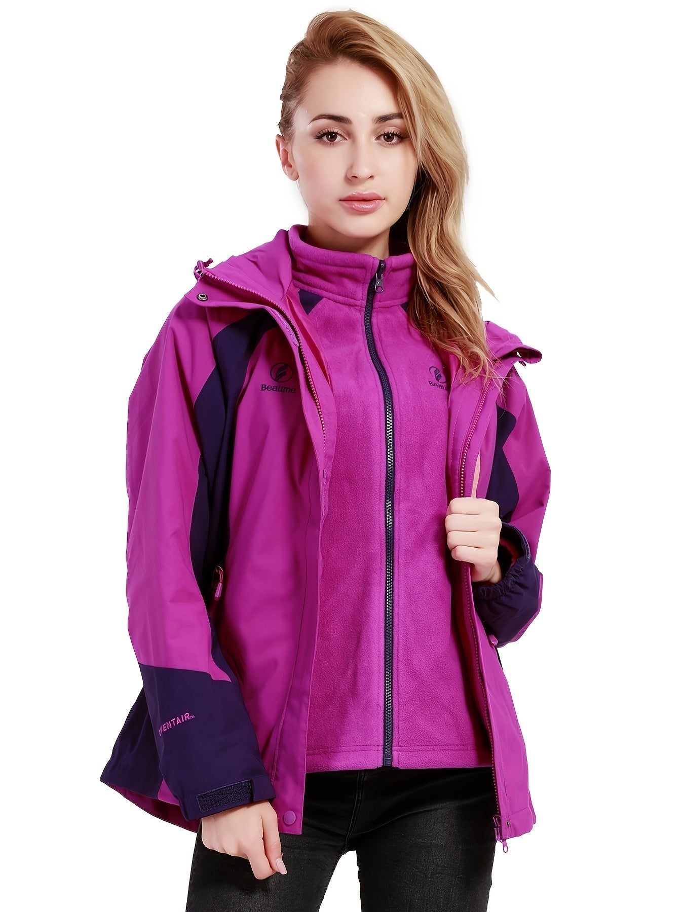 3-in-1 Winter Hooded Jacket Waterproof Ski Coat Women's Outdoor Ski Jacket