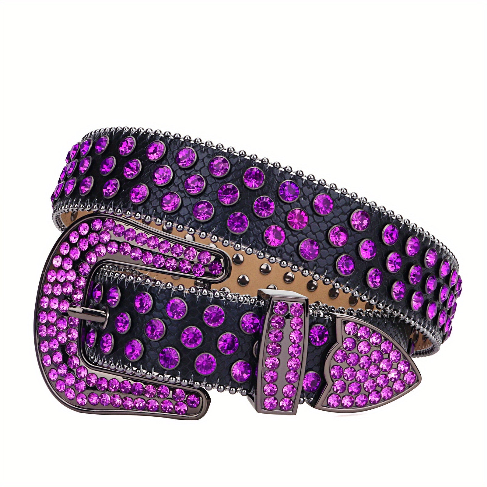 Purple Rhinestone Belt Cowboy Western Studded Hip Hop Punk Women Belts