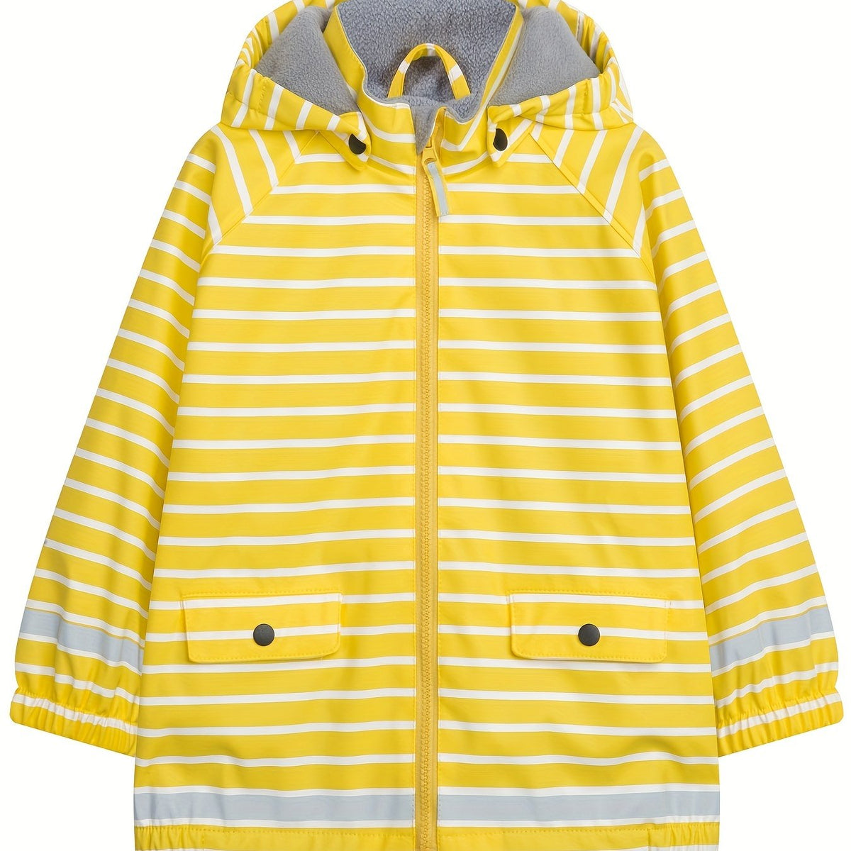 Girl's Striped Waterproof Hooded Jacket Active Zip Up Fleece