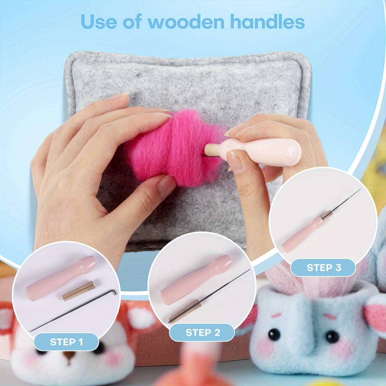8pcs Wool Needle Felting Kit For Beginners DIY Art Craft Package