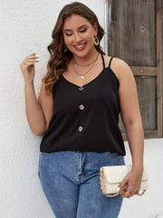  Halter Neck Cami Top Solid Button Decor