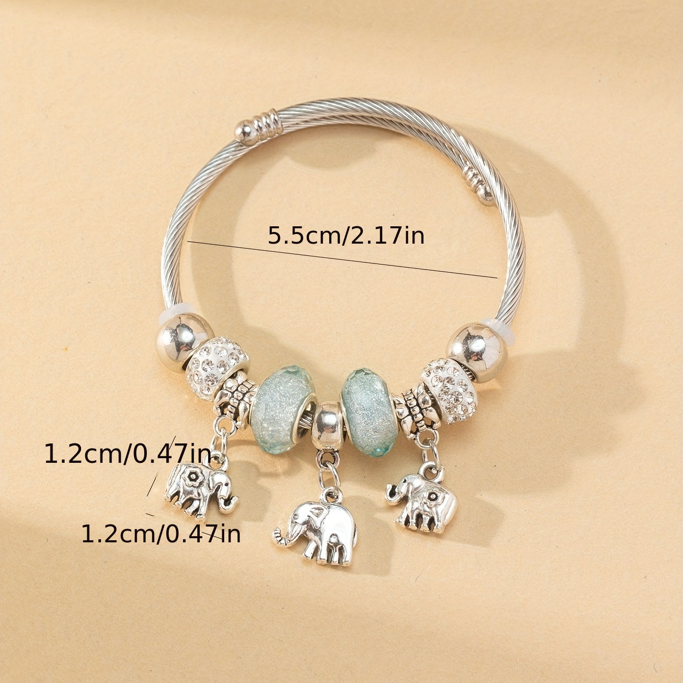 Rhinestone Clay Big Hole Bead & Elephant Pendant Bracelet