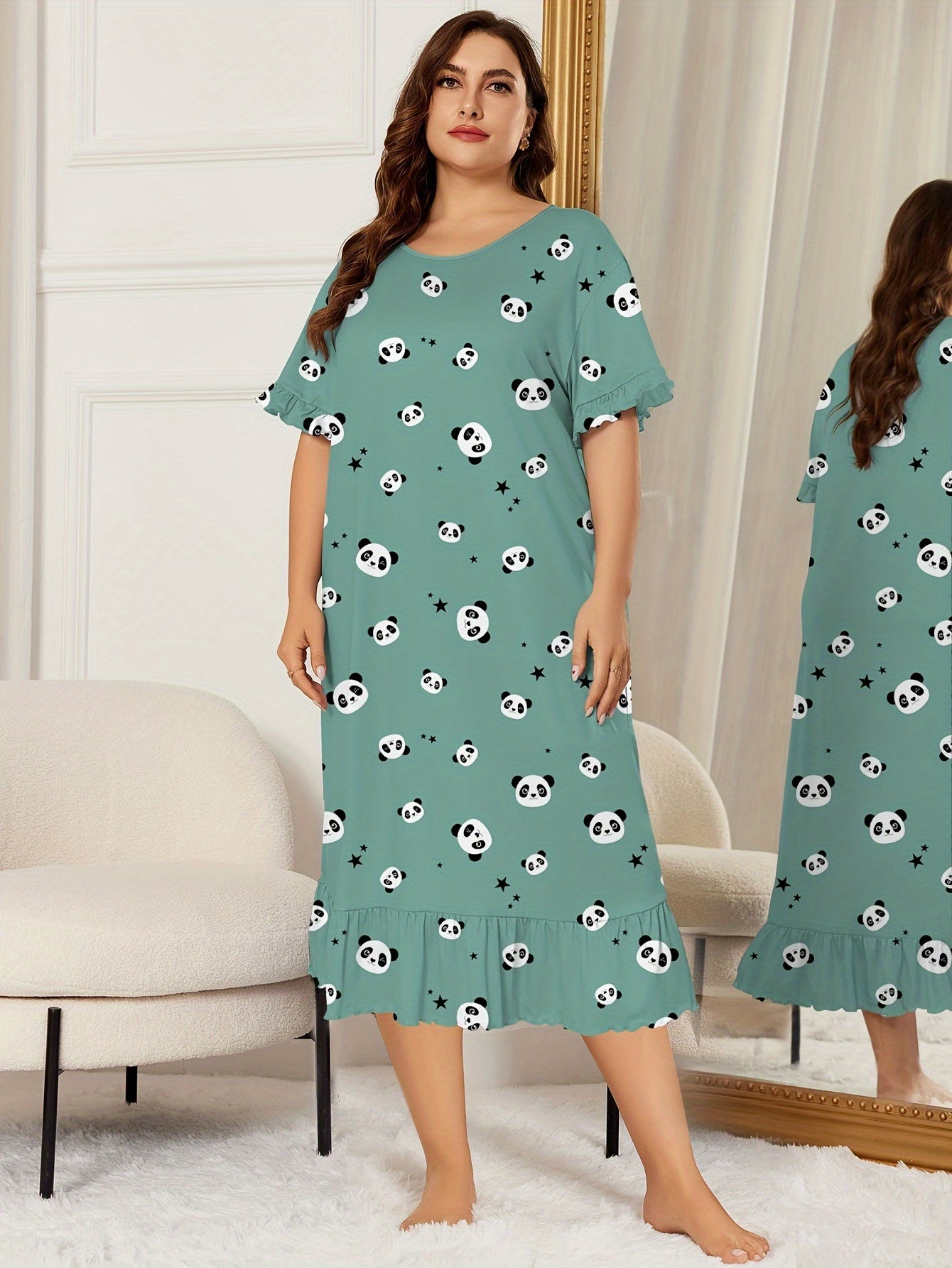  Panda & Star Print Round Neck Sleep Dress