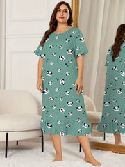  Panda & Star Print Round Neck Sleep Dress