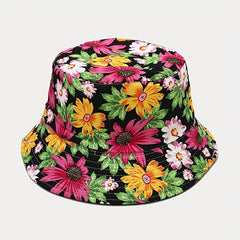 Boho Flower Print Bucket Hat Reversible Lightweight Basin Hat