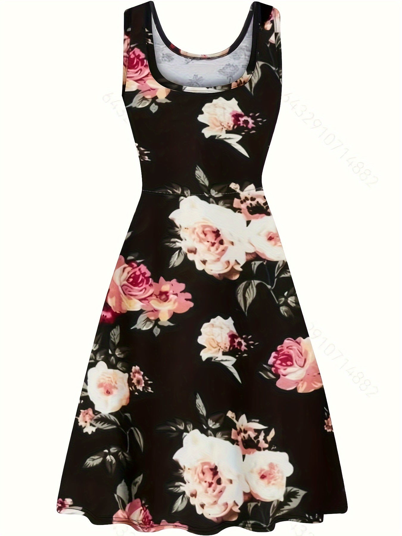  Floral Print Pleated A-line Party Dress