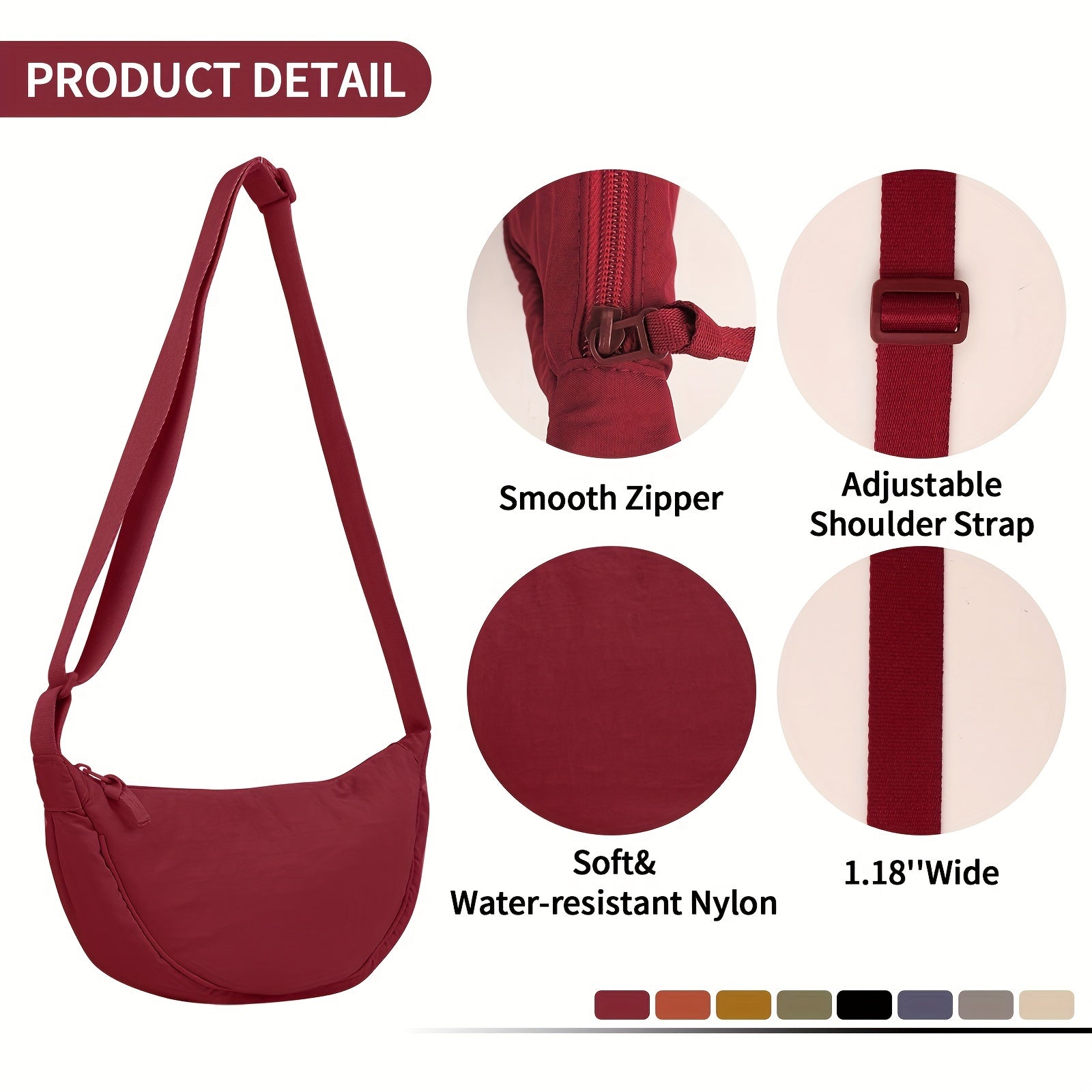 Nylon Crossbody Bag Lightweight Sling Bag Zipper Purse Adjustable Strap
