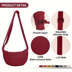Nylon Crossbody Bag Lightweight Sling Bag Zipper Purse Adjustable Strap