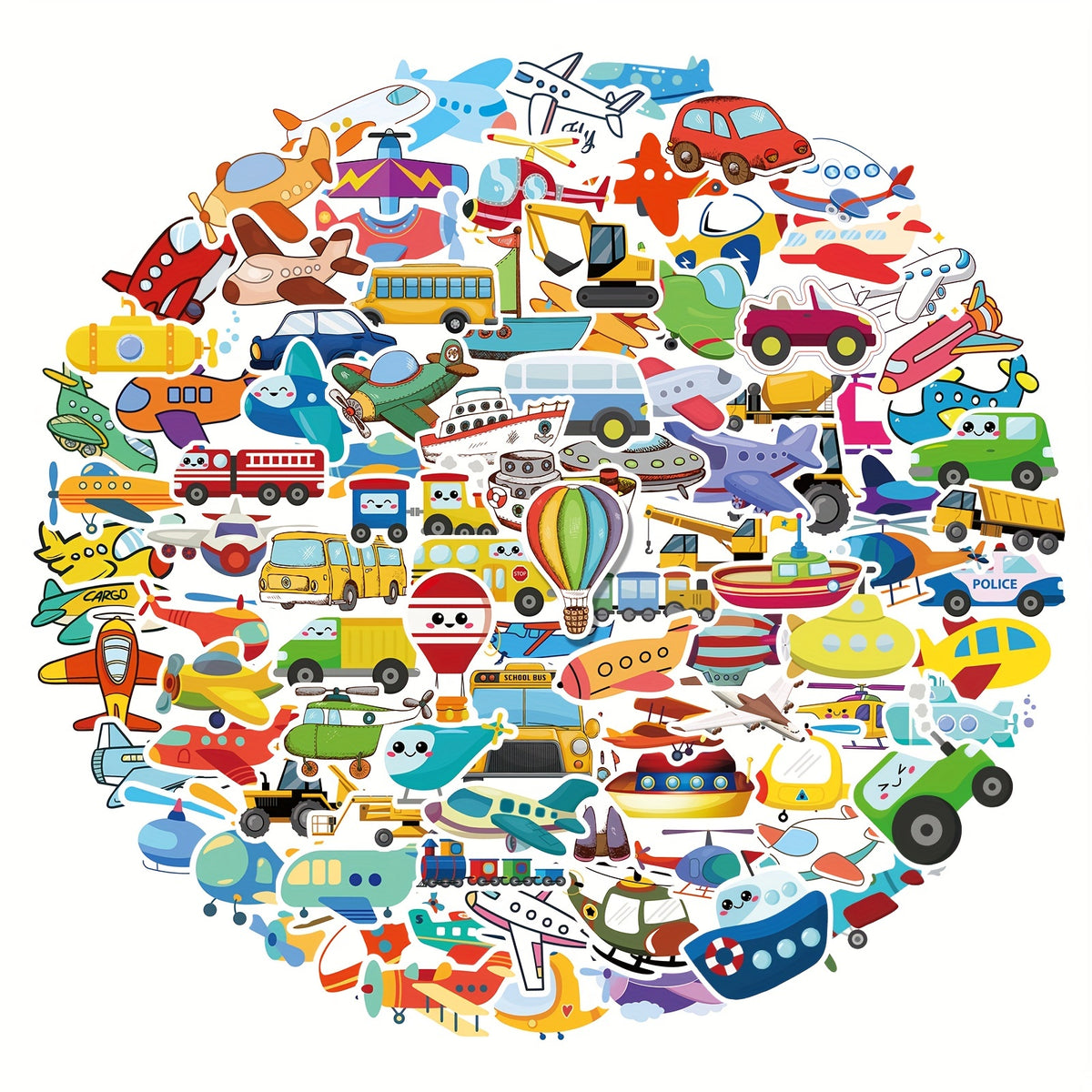 100pcs Cartoon Traffic Vehicle Stickers for Laptop Car Bicycle Luggage