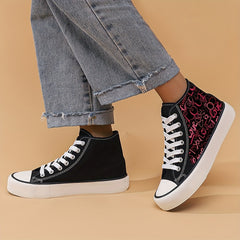 Girls' High Top Heart Pattern Skate Shoes Non Slip Lace Up Sneakers