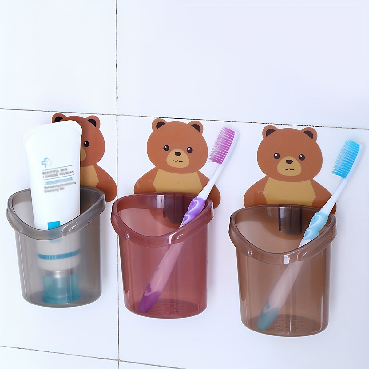 Bear Toothbrush Holder Wall Mounted Storage Box for Toothpaste and Toothbrushes