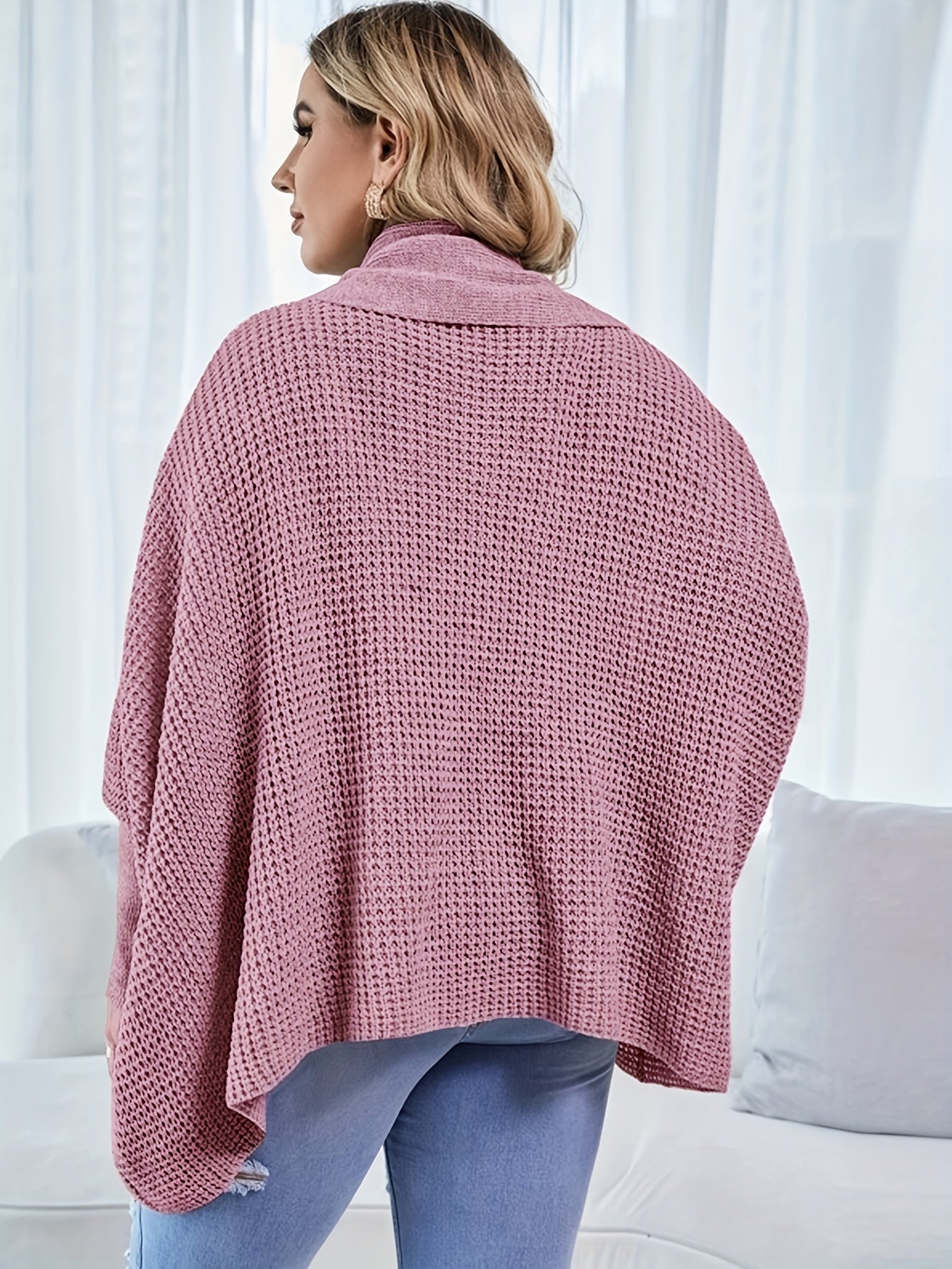  Solid Bat Sleeve Open Front Cardigan